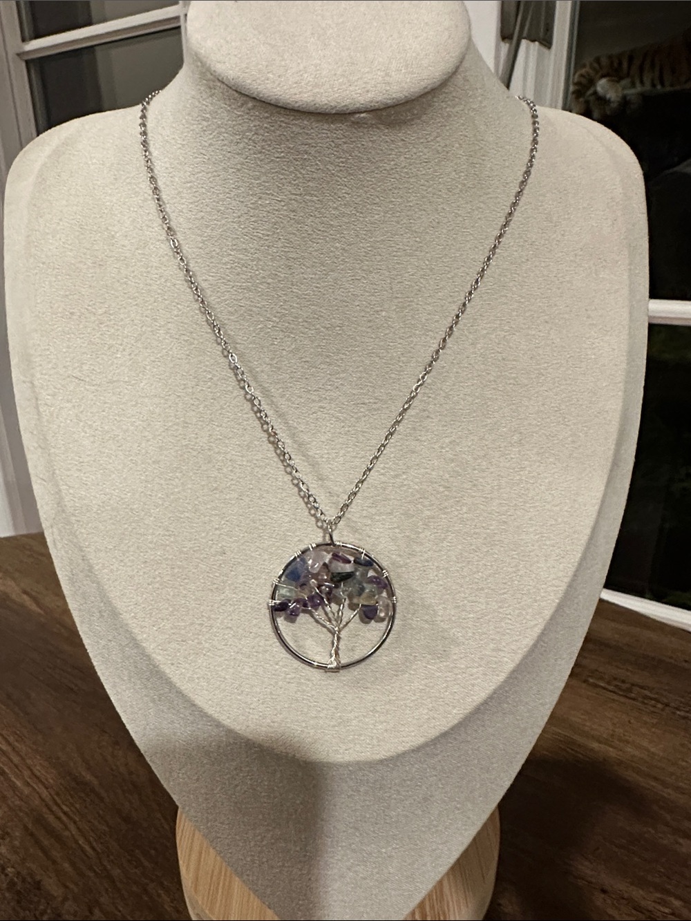 Silver Tree of Life Amethyst Pendant Necklace - Women Jewelry
